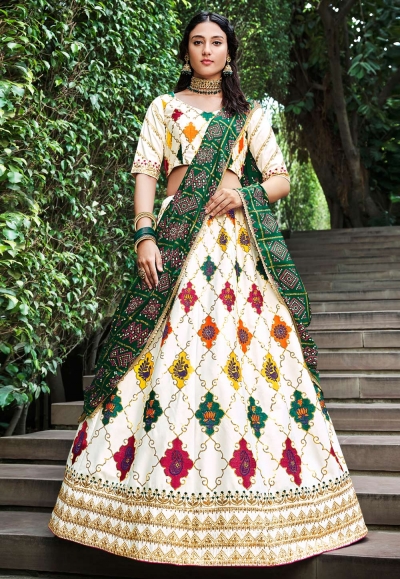 Silk circular lehenga choli in Off white colour 2223