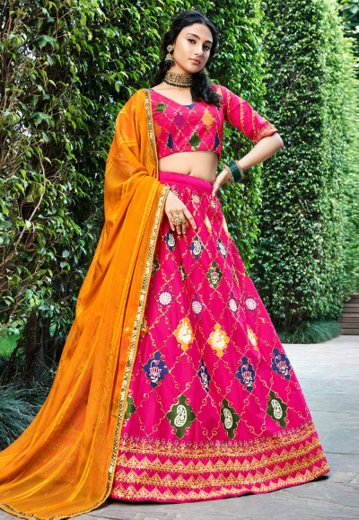 Silk circular lehenga choli in Magenta colour 2224