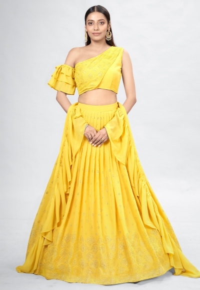 Georgette a line lehenga choli in Yellow colour DRS11005