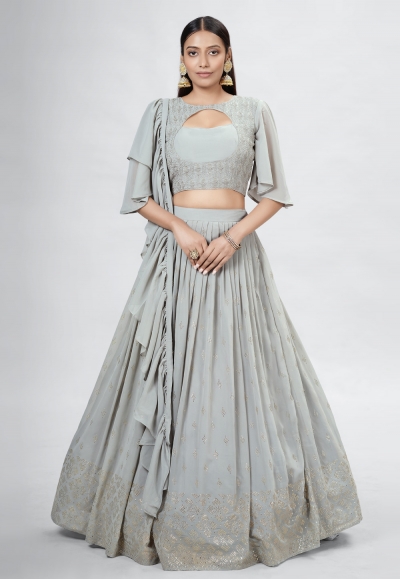 Georgette a line lehenga choli in Grey colour DRS11008