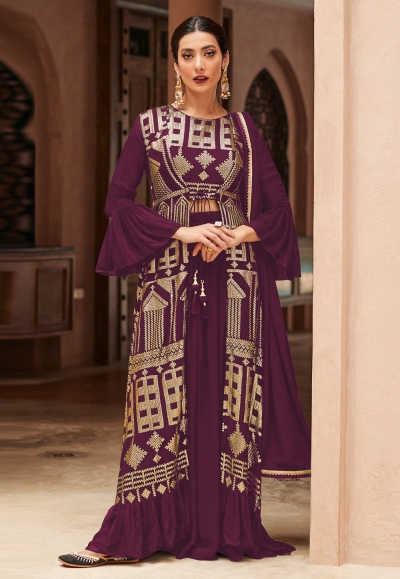 Faux georgette jacket style suit in Purple colour 9441B