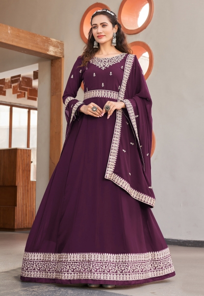 Faux georgette abaya style Anarkali suit in Purple colour 1001B