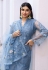 Net embroidered pakistani suit in Sky blue colour 2012