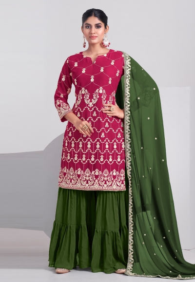 Faux georgette sharara suit in Magenta colour 6101
