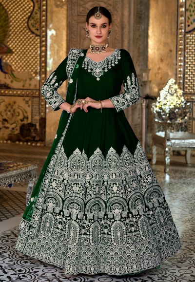 Green Golden Garden organza Anarkali