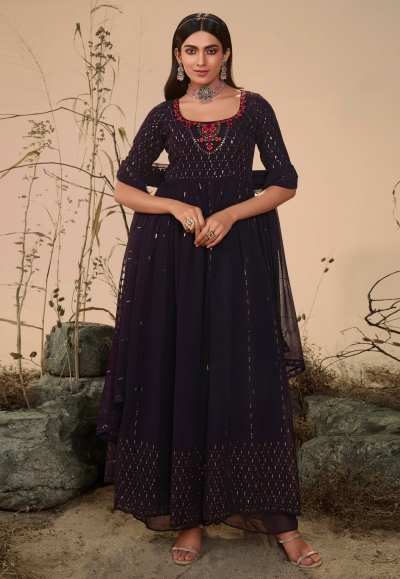 Georgette palazzo suit in Purple colour 4821