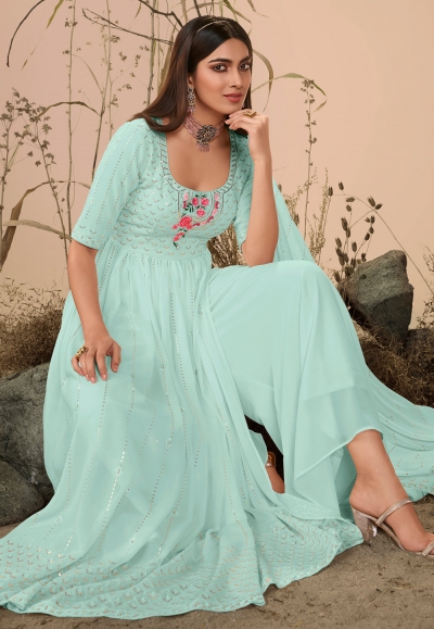 Georgette pakistani suit in Sky blue colour 4830
