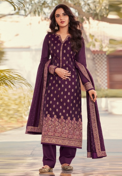 Silk palazzo suit in Purple colour 16081