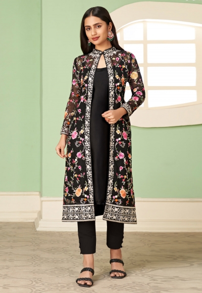 Georgette jacket style suit in Black colour 2052A