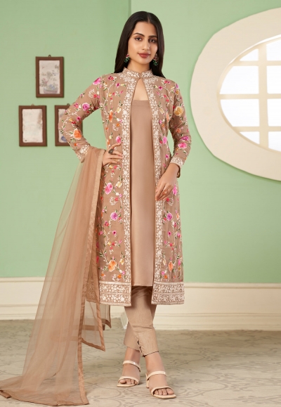 Georgette pant style suit in Beige colour 2052D