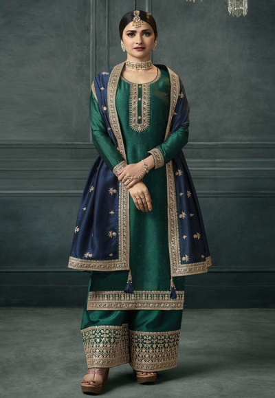 Prachi desai Silk georgette palazzo suit in green colour 63875
