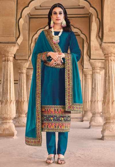 Velvet pakistani suit in Teal colour 2074B