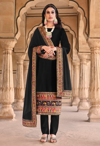 Velvet pant style suit in Black colour 2074C