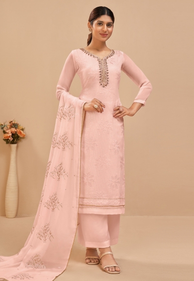 Peach Color Wedding Wear Faux Georgette Embroidery Work Designer Wedding  Wear Salwar Suit - Fashion Mantra