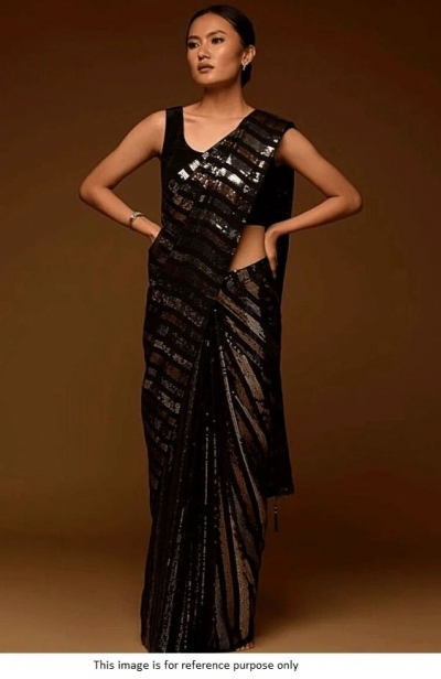 Bollywood model Black georgette sequins saree