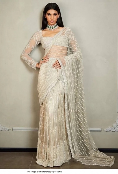 Bollywood Model White net sequins wedding saree