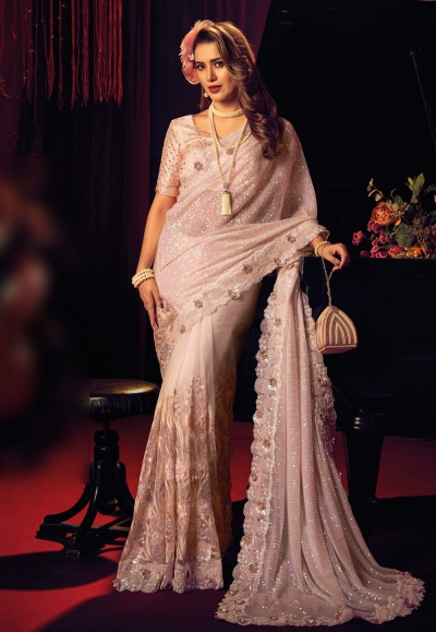 Net sequence Saree in Light pink colour 6702