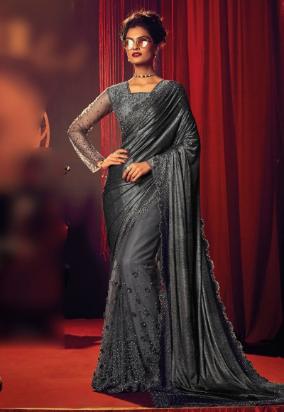 Net Saree with blouse in Grey colour 6712
