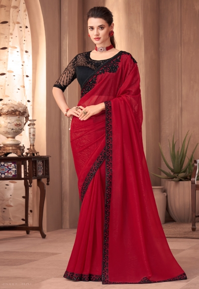 Silk Saree with blouse in Red colour 1101