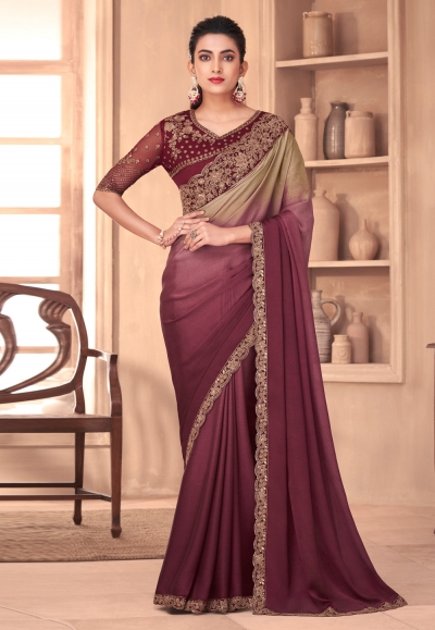 Silk half n half Saree in Wine colour 1103