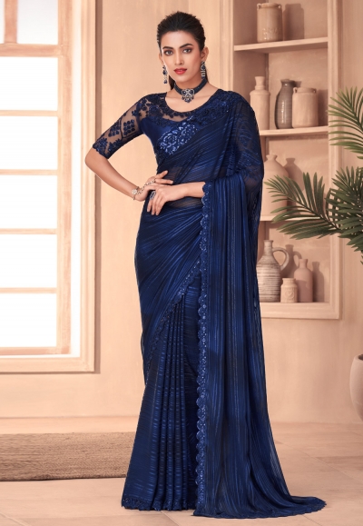 Silk Saree with blouse in Navy blue colour 1106