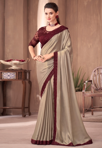 Shimmer Saree with blouse in Beige colour 1110