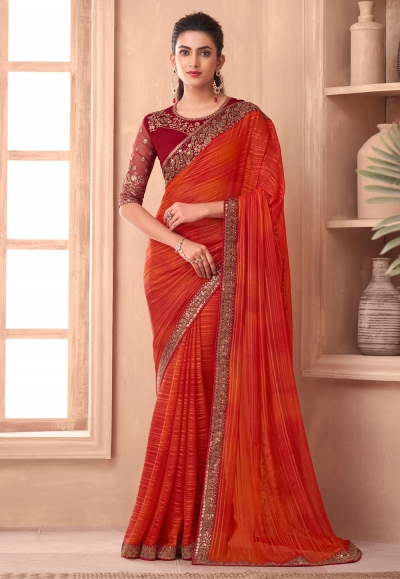 Silk Saree with blouse in Orange colour 1113