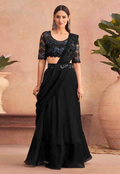 Silk designer lehenga Saree in Black colour 7302