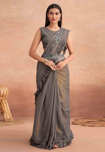 Silk designer Saree with blouse in Grey colour 7303