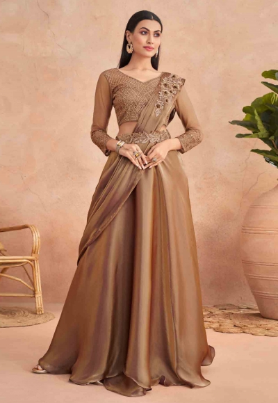 Silk designer lehenga Saree in Brown colour 7304