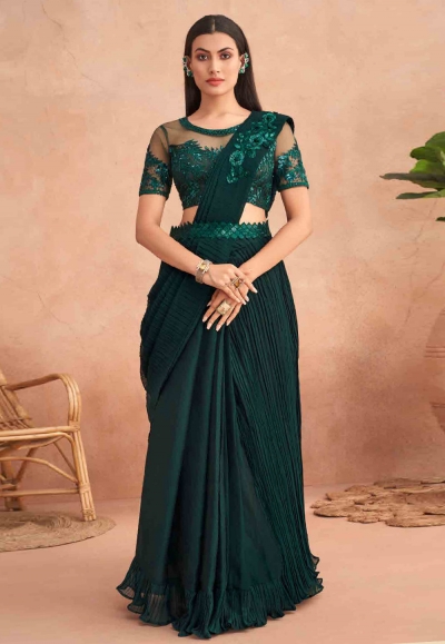 Silk designer Saree with blouse in Green colour 7309