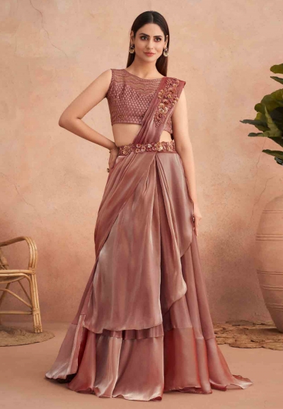 Silk designer Saree with blouse in Rust colour 7311