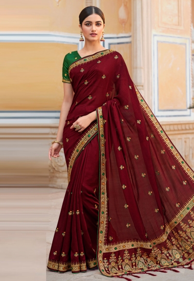 Silk Saree with blouse in Maroon colour 4116