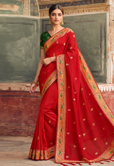 Silk Saree with blouse in Red colour 4118