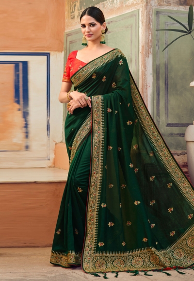 Chiffon Saree with blouse in Green colour 4119