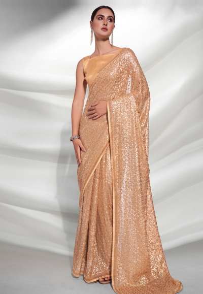 Georgette sequence Saree in Beige colour 3879