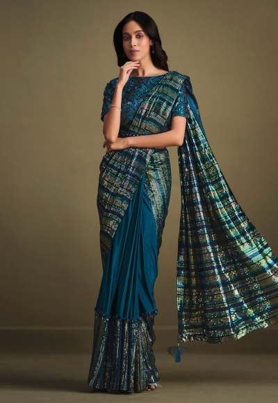 Silk designer Saree in Teal colour 23010