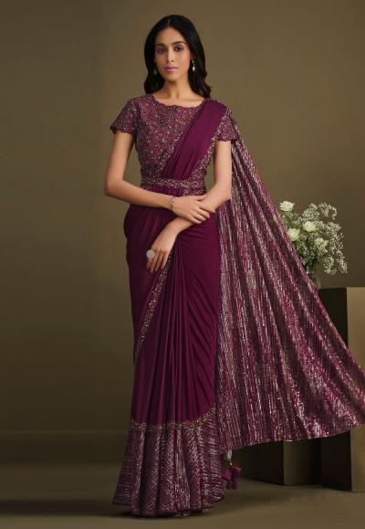 Silk Saree with blouse in Purple colour 23015