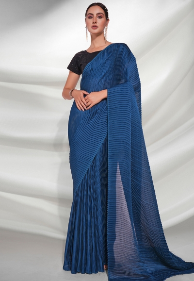 Georgette Saree with blouse in Teal colour 5222