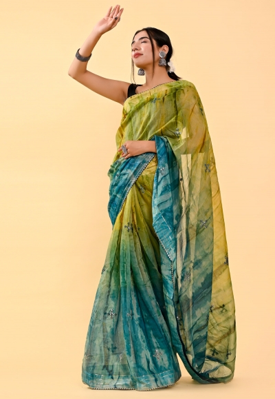 Cotton Saree with blouse in Light green colour 406