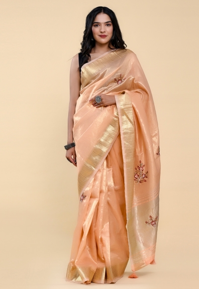Cotton Saree with blouse in Peach colour 501