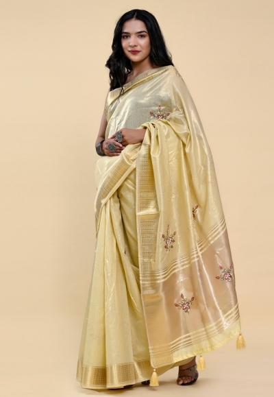 Cotton Saree with blouse in Light yellow colour 502