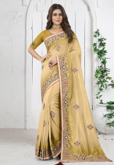 Silk Saree with blouse in Yellow colour 6907