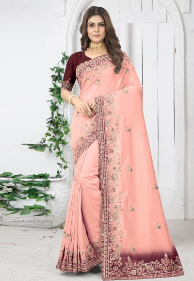 Silk Saree with blouse in Peach colour 6913
