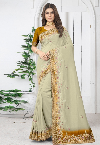 Silk Saree with blouse in Beige colour 6912