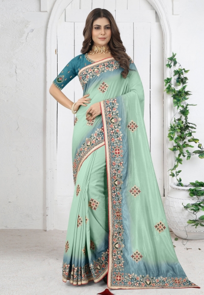 Silk Saree with blouse in Sea green colour 6906