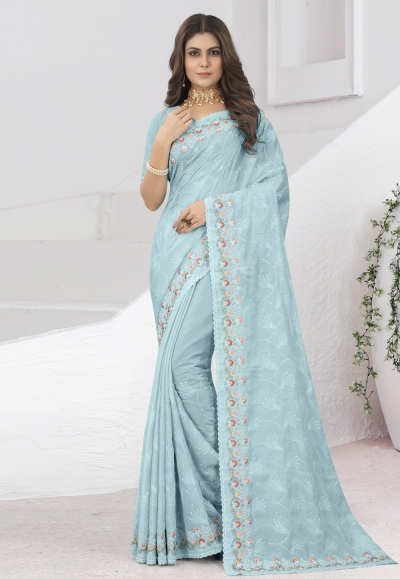 Silk Saree with blouse in Sky blue colour 6902