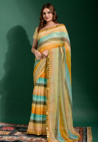 Chiffon Saree with blouse in Orange colour 2012