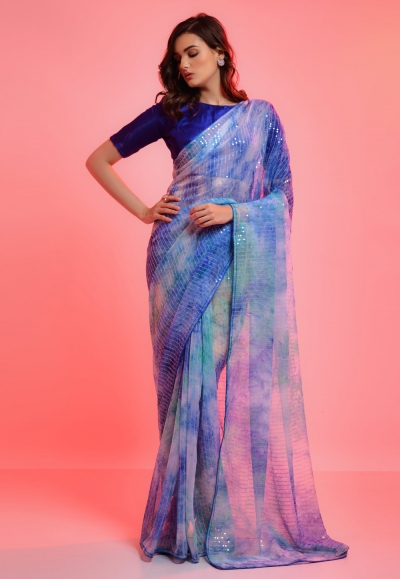 Chiffon light weight Saree in Sky blue colour 6014