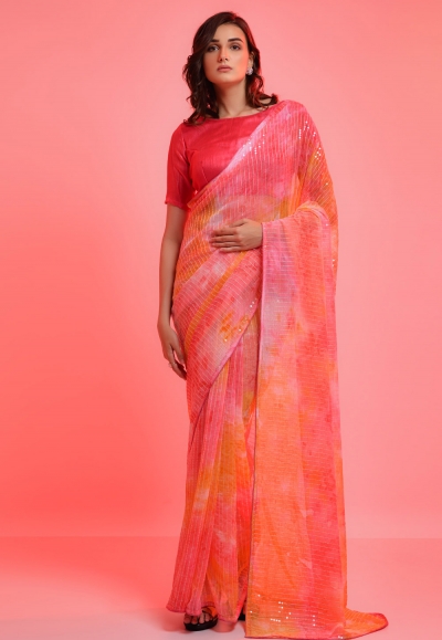 Chiffon light weight Saree in Pink colour 6016